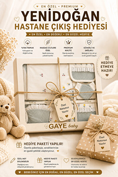 Gaye Bebe Kız Bebek %100 Organik Pamuklu Waffle Çiçekli 10 Parça Yenidoğan Ha...