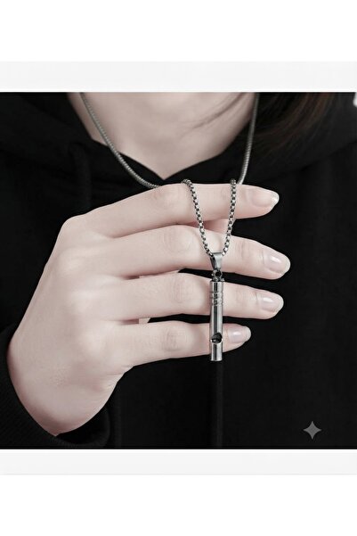 ZEYKU ACCESSORİES Unisex Gümüş Rengi Paslanmaz Çelik Düdük Tasarım Kolye - Deprem Acil Durum Düdüğü Kararmaz Zincir