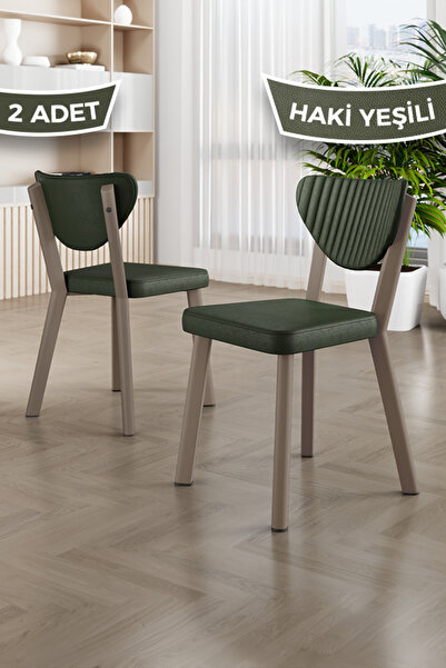 Canisa Fubi Serisi 2 Adet Haki Yeşil Deri Mutfak,Cafe, Restaurant Sandalyesi ...