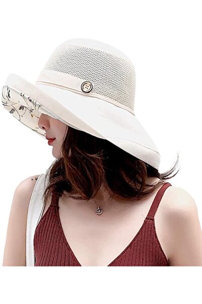 STARSTAR Summer mesh cap wide brim UV adjustable chin strap beach.