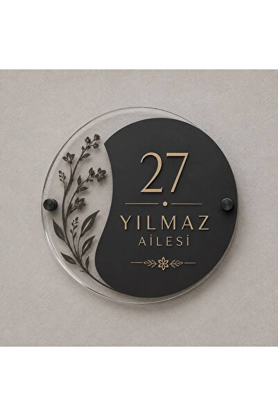 eslem bijuteri Kişiye Özel Pleksi Kapı İsimliği 25 cm Çap | Aile Soyadı ve Ka...