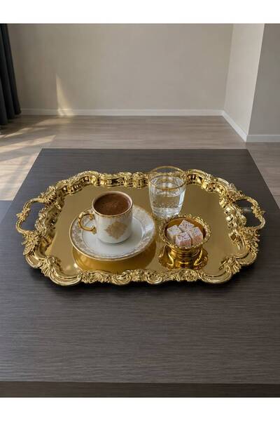 Aslı Hediyelik Luxury Gold Royal Model Stainless Steel Serving, Promise, Enga...
