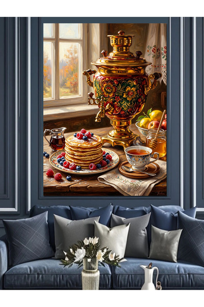 Artmeg Breakfast Table with Samovar Autumn Decorative Canvas - Mdf Wooden Table