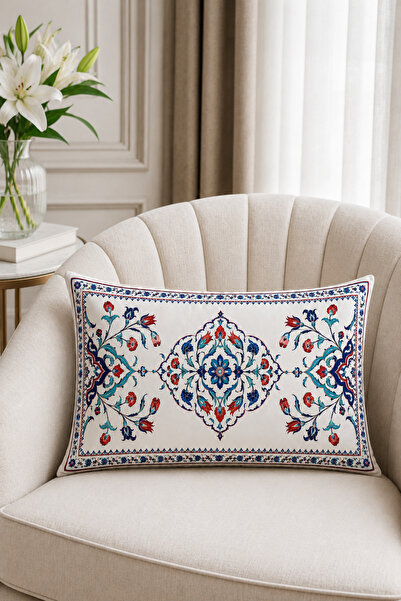 HOMESSA Classic Iznik Patterned 2-Piece Throw Pillow Cover 35X55 cm