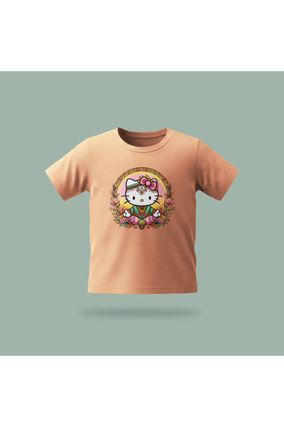 Erays Home Kids' Kitty Yoga Patterned Printed T-Shirt 100% Cotton Single Jers...