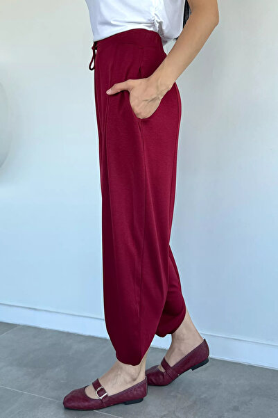 GÜLSELİ Burgundy Pocketed Shalwar Trousers