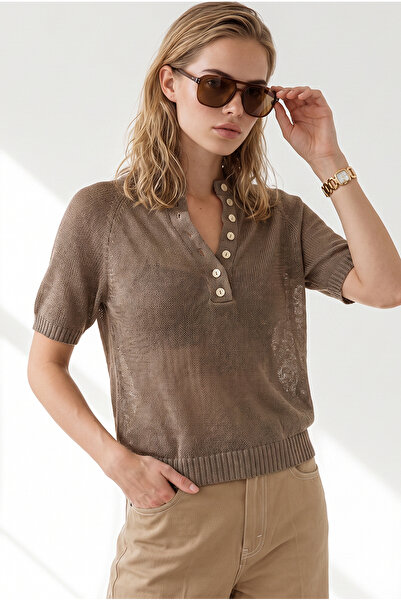 Olalook Women's Mink Buttoned Mercerized Blouse Blz-19003445
