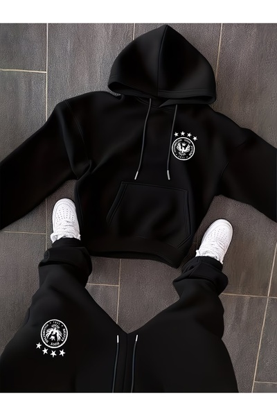 darkopia Unisex Men's and Women's Eagle Logo Printed Oversize 3 Thread Hooded...