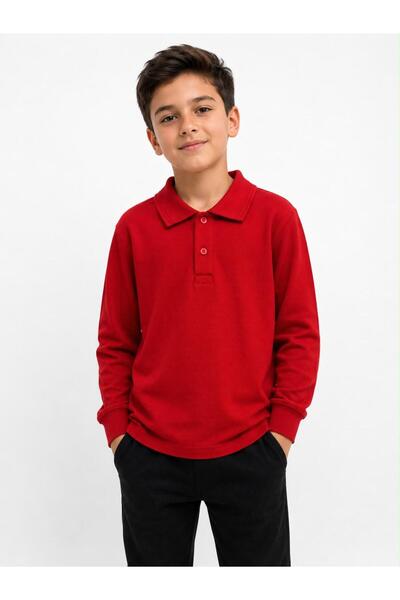 redbug kids تي شيرت مدرسي بأكمام طويلة من القطن الأساسي بياقة بولو للأولاد