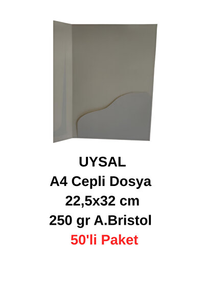 UYSAL A4 Cepli Dosya 22,5x32 cm – 250 gr A.Bristol – 50'li Paket