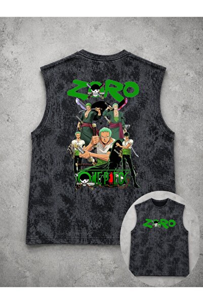 classy moda Unisex Black Washed Sleeveless Tank Top with Anime Print on the Back
