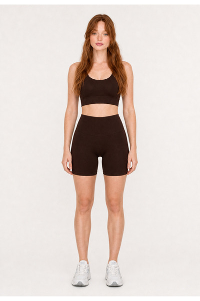 Formactive U Neck Bustier and Push up Shorts Sport Leggings Set - Brown / 192...