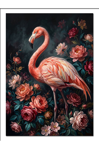 Artmeg Pânză decorativă cu flamingo elegant printre trandafiri roz - Tablou d...