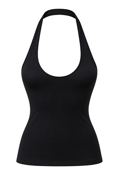 Buket Teke Black Polyamide Halter Top