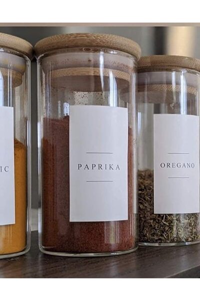 HouseART 12 Piece- 5oz Eco-friendly Bamboo Lid Glass Spice Jar Set with 84-Mi...