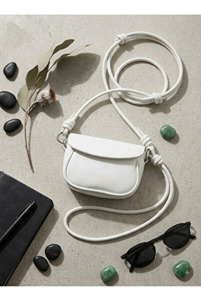 emelimin Women's White Mini Crossbody Shoulder Bag Knotted Leather Messenger Bag