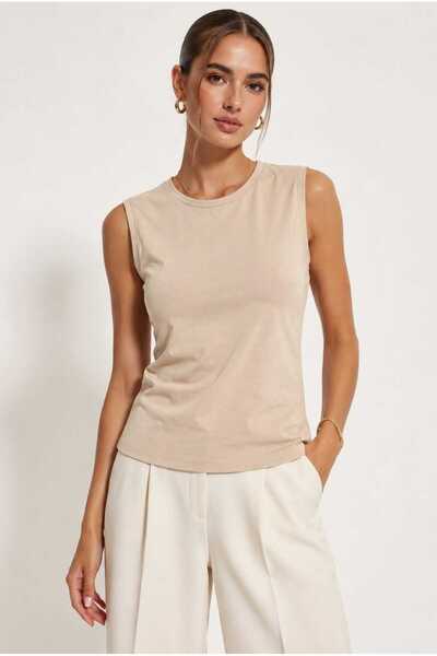 Tenra Women's Zero Sleeve Basic Top Crew Neck Sleeveless T-Shirt