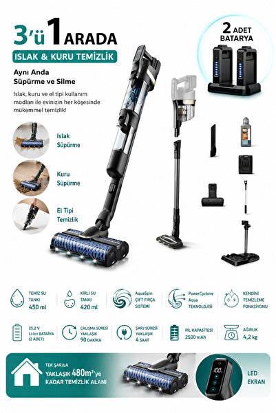 Philips Çift Batarya 90 Dk Kablosuz Islak-Kuru Elektrikli Süpürge 9000 Serisi...