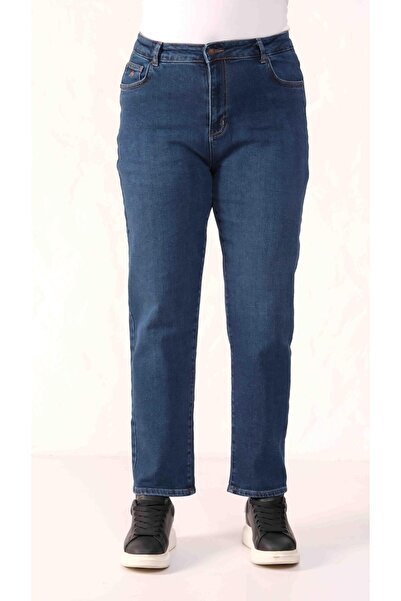Moda Days Pantaloni de damă DARK BLUE, mărime mare, cu talie înaltă, cu picio...