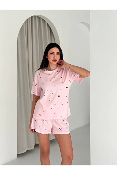 LETS BASIC Women's Cherry Patterned Short Sleeve Shorts Pajama Set – Crew Nec...