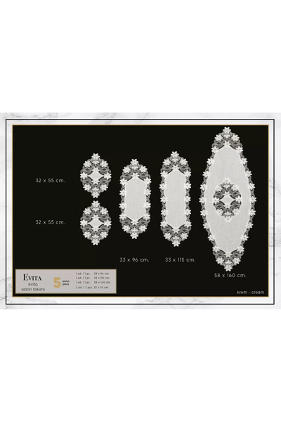 Ceki Home Salon set 5 pieces linen lace tablecloth runner set evita mode no 6...