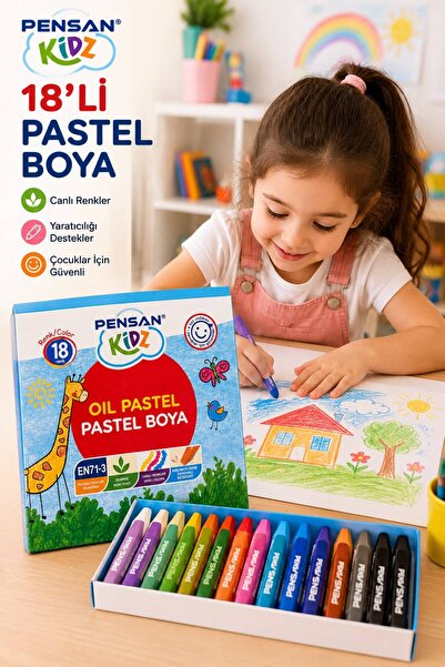 Pensan Kidz 18 Renk Pastel Boya Çocuklar İçin Canlı Renkler Kırılmaya Dayanıklı
