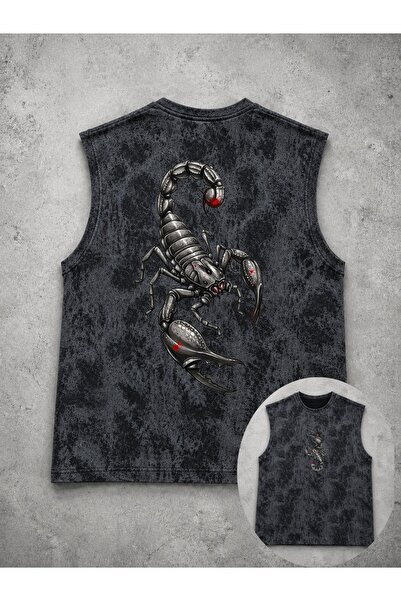 classy moda Unisex Black Washed Sleeveless Tank Top with Visual Print on the ...
