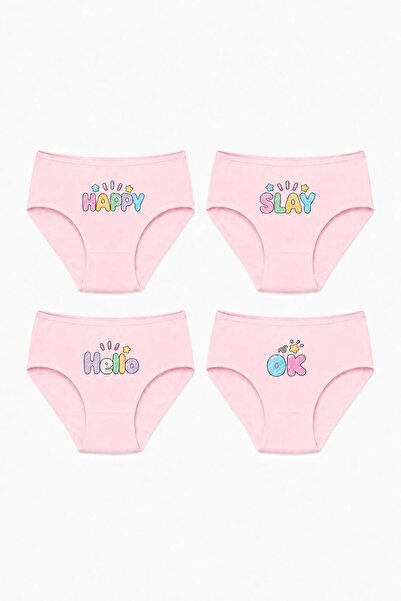 FUL Girls' Panties Set 4-Pack Cotton Pink Happy Hello Slay Arrow Pattern Prin...