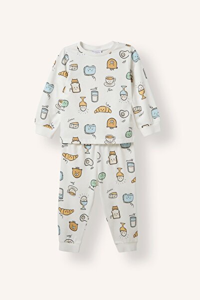 DeFacto Printed Long Sleeve Top Elastic Waist Bottom 2-Piece Pajama Set Baby ...