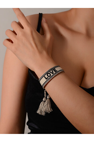 Take Two By Styli Multi-Color Embroidered Woven Bracelet with Tassel Charm