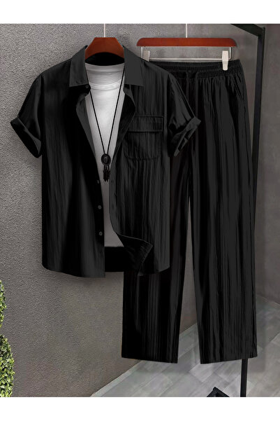 Take Two By Styli Men Plus Size Textured Shirt and Pants Co-ord Set