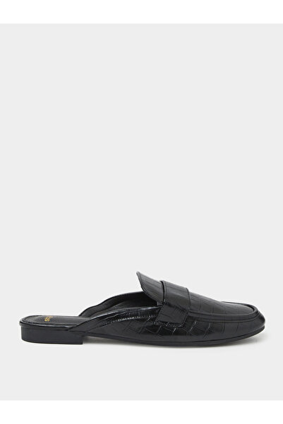 Styli Black Croc-Embossed Flat Mules