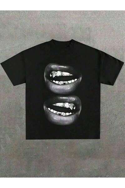 25W Grill Lips Funny Graphic Tee Shirt, Casual Soft, Pure Cotton 220gsm Patte...