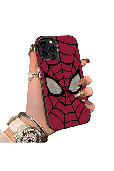 Hontinga iPhone 14 Pro Max Uyumlu Silikon Kenar Sert Arka Kılıf Couple Spider...