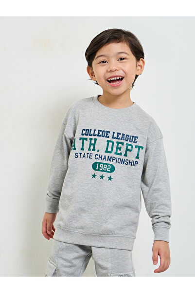 Styli Boys Grey Graphic Print Oversized Sweatshirt