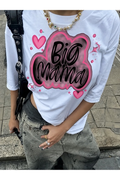 Generic Brand Big Mama with Pink Hearts and Stars,everyday essential,crew nec...