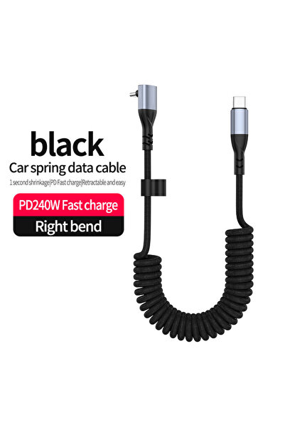 Choice 1.5m 240w Black UD C-C Right Angle 90 Degree PD 240W Coiled USB C to U...