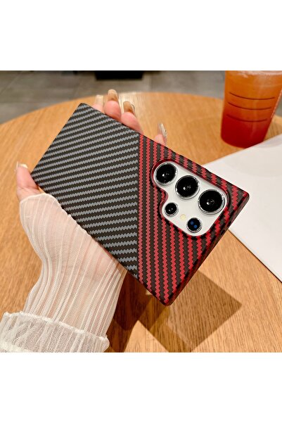 Choice58 For S25 Ultra Black Red Ultra Thin Magnetic Carbon Fiber Texture Cas...