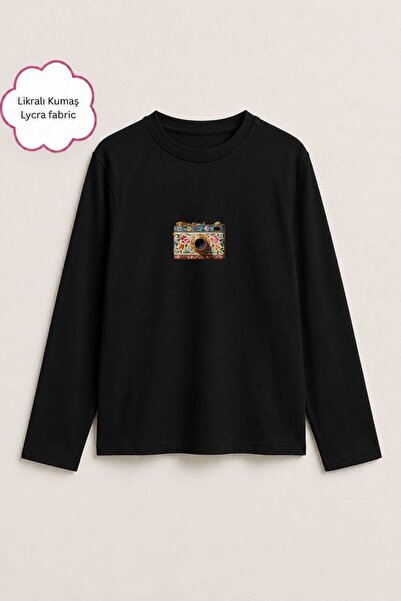 The Champ Clothing تي شيرت نسائي بأكمام طويلة مطبوع عليه كاميرا باللون الأسود...