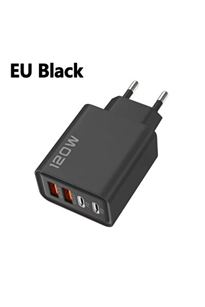 Choice4 EU Black 4 Ports 120W Charger 2-USB 2-PD Quick Wall Charger Type-C US...