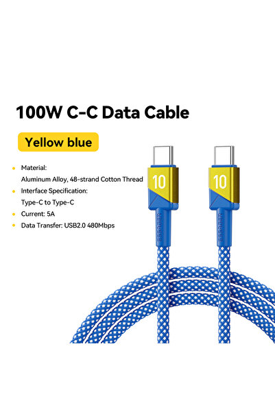 Choice7 ESSAGER 2m Yellow Blue ESSAGER 100W 5A USB C to USB C Cable Fast Char...