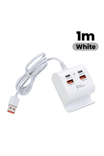 Choice1 White 4 in 1 USB Power Strip 2USB 2Type c Phone Charger Desktop Charg...