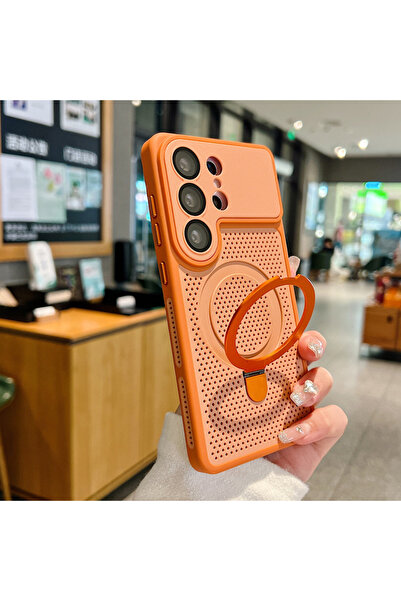 Choice6 Galaxy S24 Ultra Orange Magnetic Stand Cooling Phone Case for S26 S25...