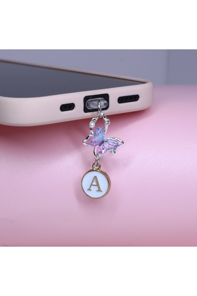 Choice1 A Customized Letter Butterfly Phone Dust Plug DIY Iridescent Crystal ...