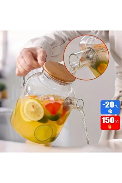 CK House Heat Resistant Borosilicate Glass Teapot Pitcher – Bamboo Lid, with ...