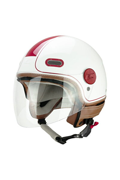 CGM 191V Pix Vintage Bianco Bordeaux Lunga Açık Kask (Beyaz-Kırmızı)