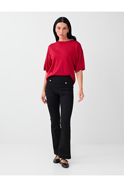 Jimmy Key Black Wide Leg High Waist Slim Fit Knitted Trousers