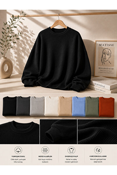pepule Women's Oversize Ribbed Knit Sweater Crew Neck Loose Long Sleeve Comfo...