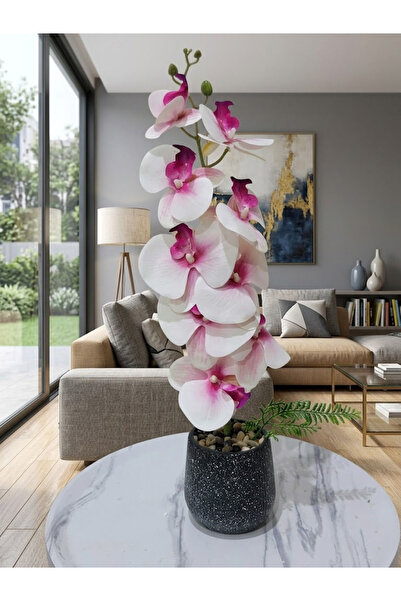 co arma Artificial Orchid Flower with Glass Vase Beautiful and Exquisite Shap...