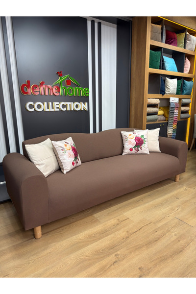 Defne Home 3+3+1+1 Vera Kumaş Lastikli Giydirme Koltuk Örtüsü VERA-06 (Koyu K...